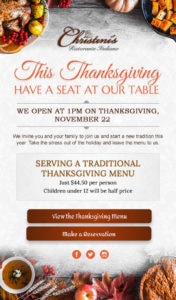 Christini's Thanksgiving menu